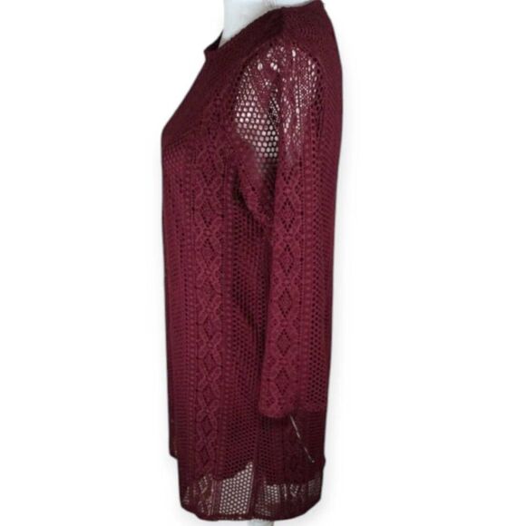 CITY TRIANGLES BURGUNDY CROCHET BOHO-INSPIRED SHIFT DRESS SZ.L EUC. - Picture 4 of 8